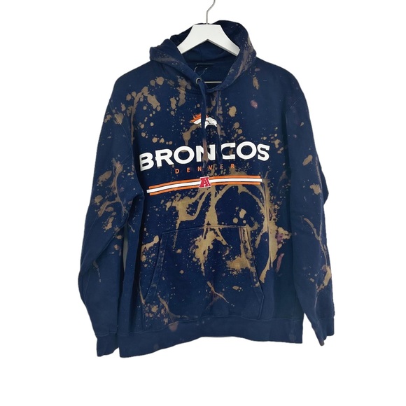 Denver Broncos Custom Bleach Dyed Splatter Hoodie SZ L - Picture 1 of 5